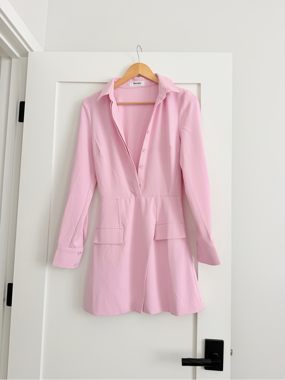 Showpo Pink Long Sleeve Shirt Dress